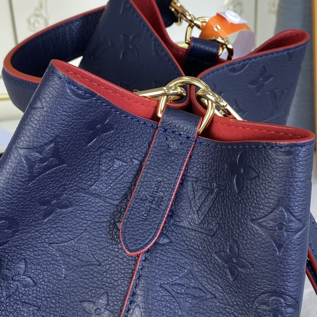 Louis Vuitton NEONOE MM Bucket Bag Monogram Empreinte M45306 Navy/Red